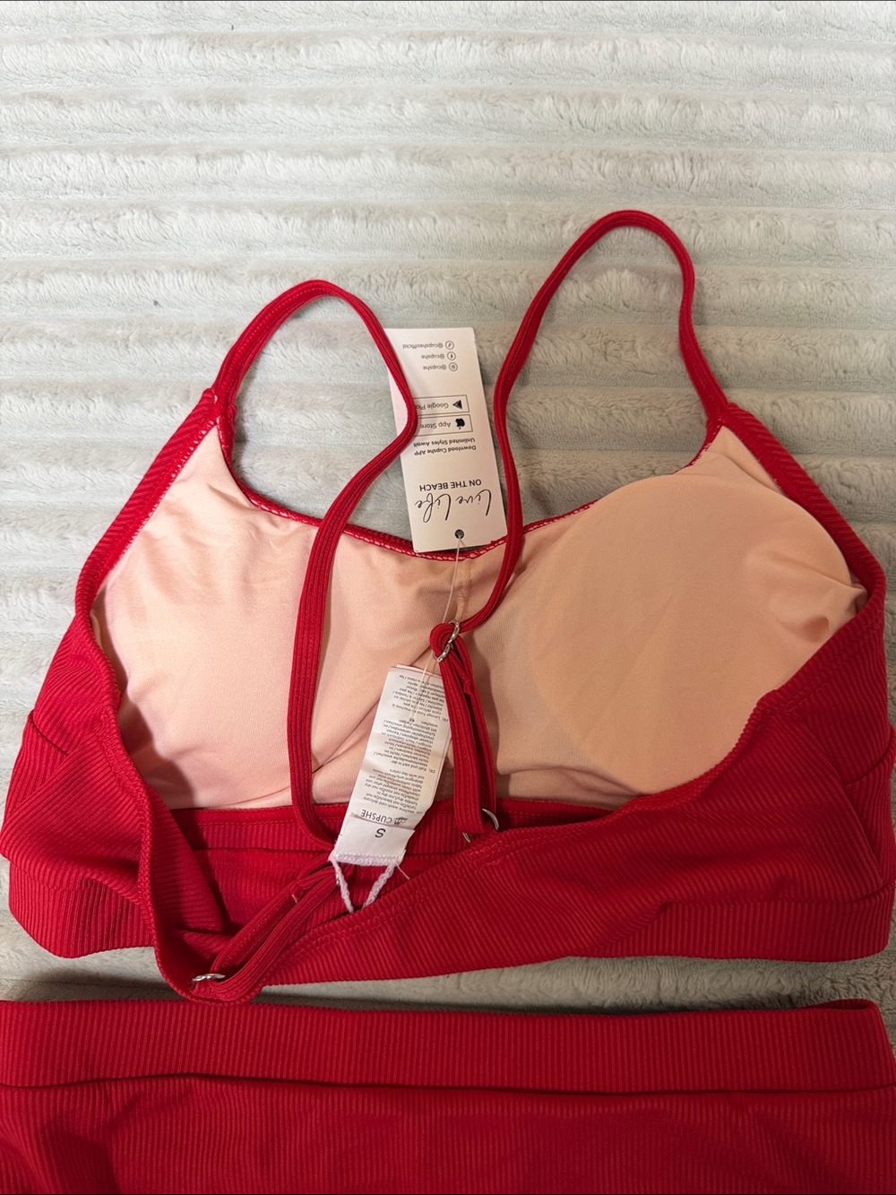 Cupshe Red Ribbed Crop Bikini Set - Picture 5 of 7